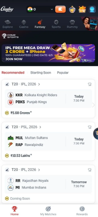 Goplay11 Fantasy App | Real Cash Gaming & Spin Win Offers